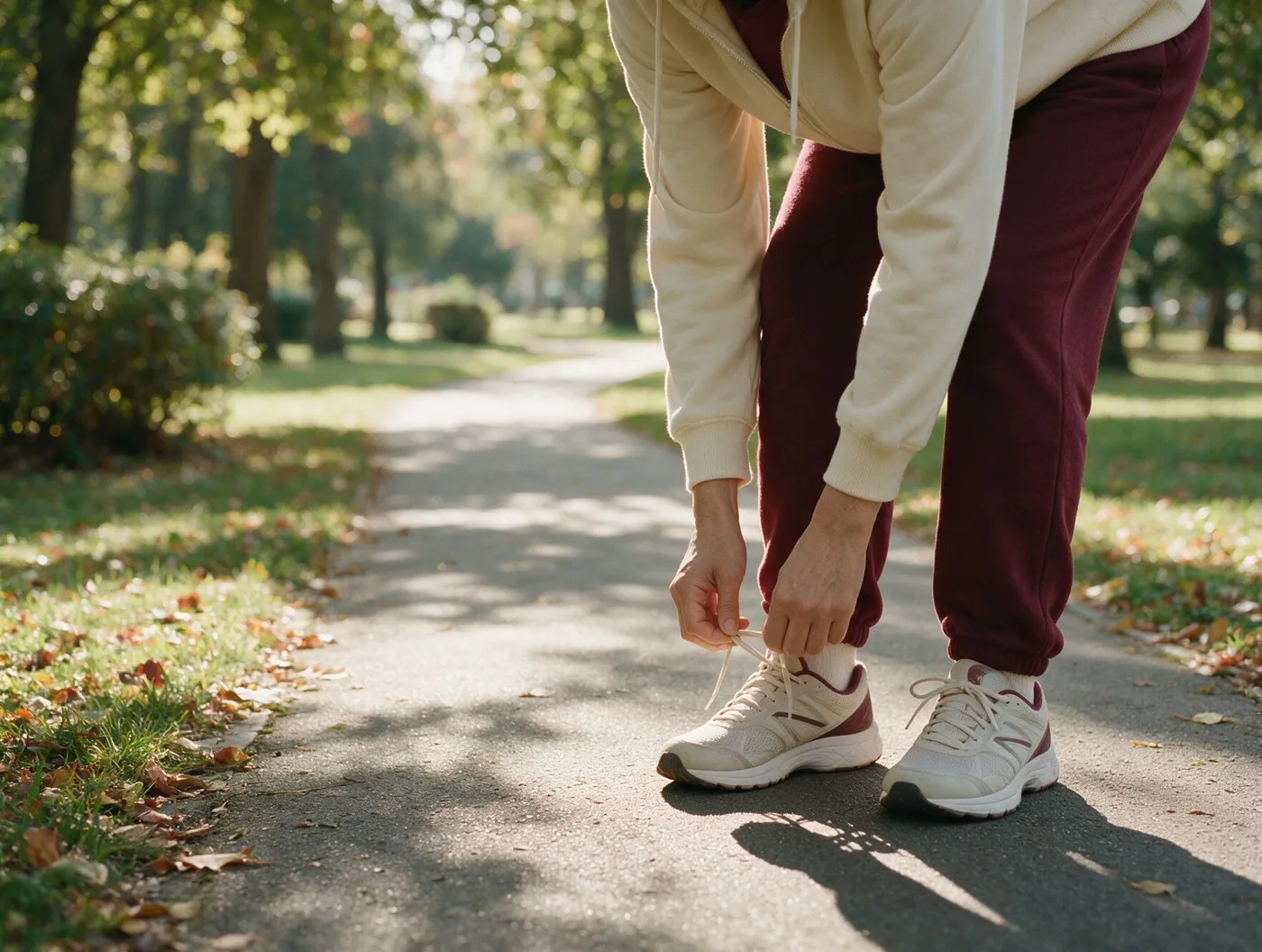 Persona atándose los tenis antes de salir a caminar
